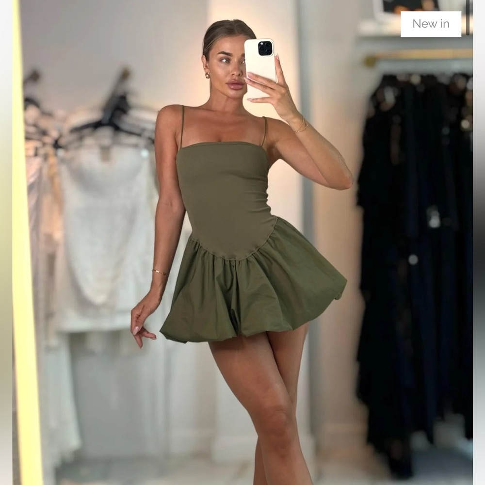 Elegant Olive Green Mini Dress